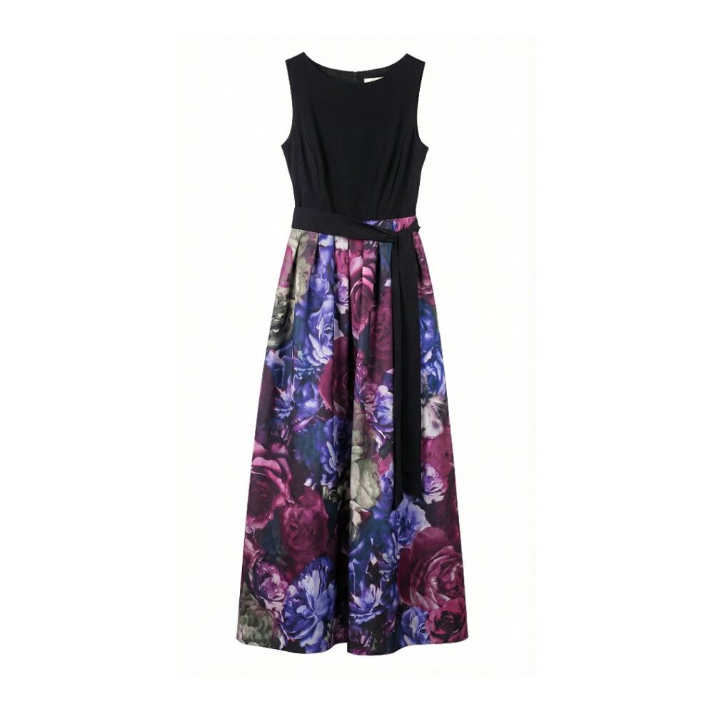 Tahari Arthur S. Levine Black Floral Sleeveless Maxi Gown Size 12